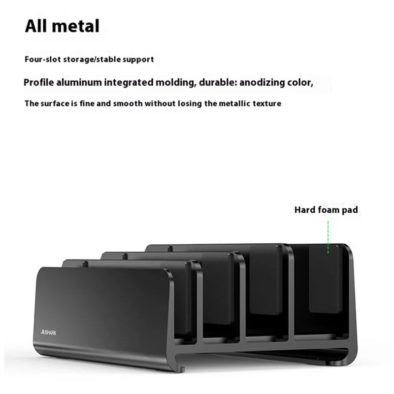JIUSHARK SNB-21 Vertical Laptop Stand Holder 4-Slot Space-Saving Desk Organizer - Silver