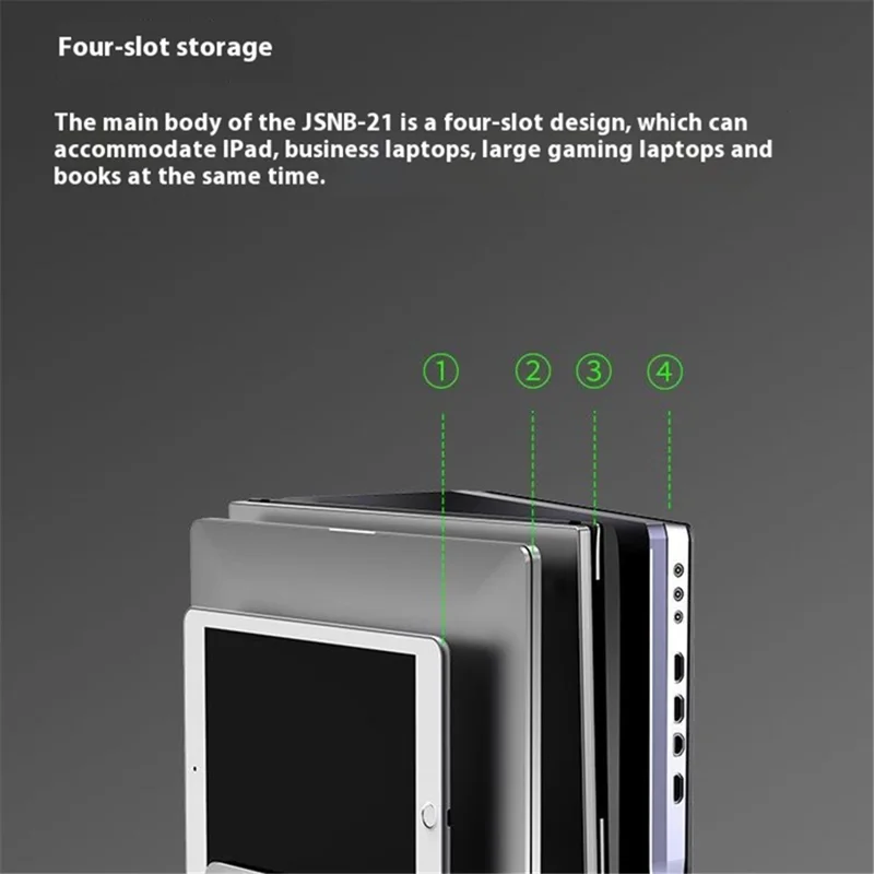 JIUSHARK SNB-21 Vertical Laptop Stand Holder 4-Slot Space-Saving Desk Organizer - Silver