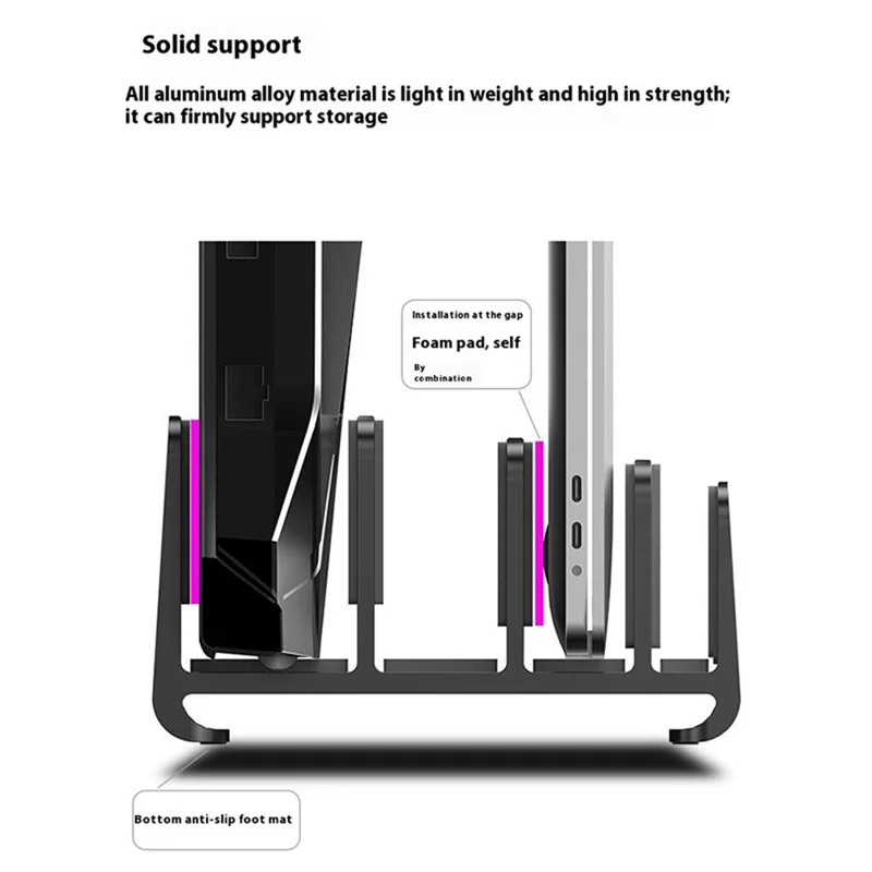 JIUSHARK SNB-21 Vertical Laptop Stand Holder 4-Slot Space-Saving Desk Organizer - Silver
