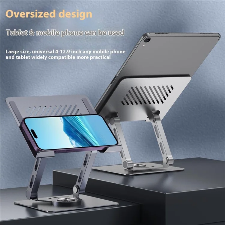 X3 360 Grad Drehbarer, klappbarer Tablet-Halter mit Wärmeableitung, Tisch-Handyhalter - Dunkelgrau