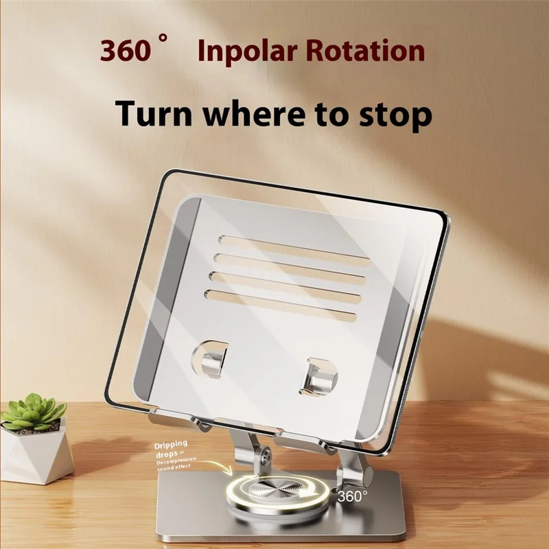 XWJ-2082 Striped Hollow-out Desktop Stand with 360 Degree Rotating Base for Phones / Tablets - Black