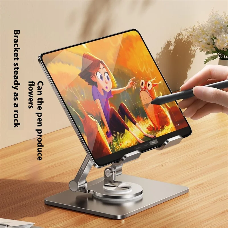 XWJ-2082 Striped Hollow-out Desktop Stand with 360 Degree Rotating Base for Phones / Tablets - Black