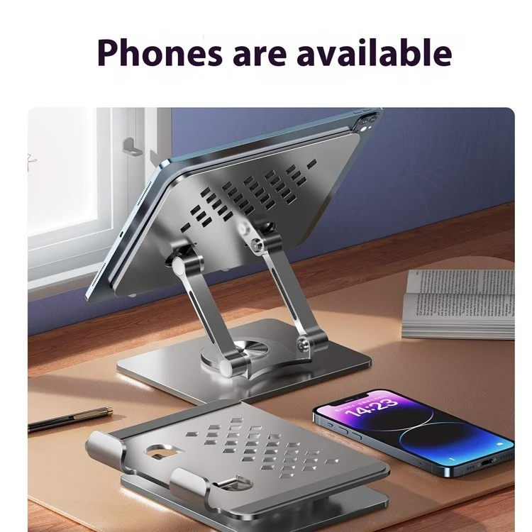 Stand de Bureau Creux de Rhombus XWJ-2081 Avec Base Rotative à 360 Degrés Pour Les Téléphones / Comprimés - Argent
