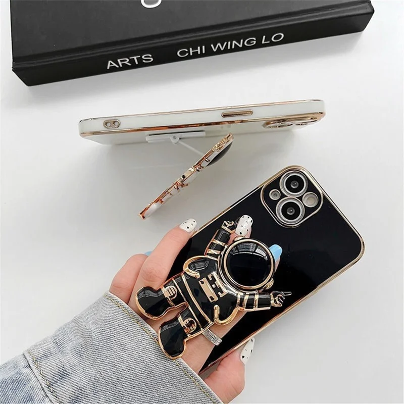 Electroplated Cartoon Astronaut Mobile Phone Bracket Desktop Cellphone Stand Holder - Blue