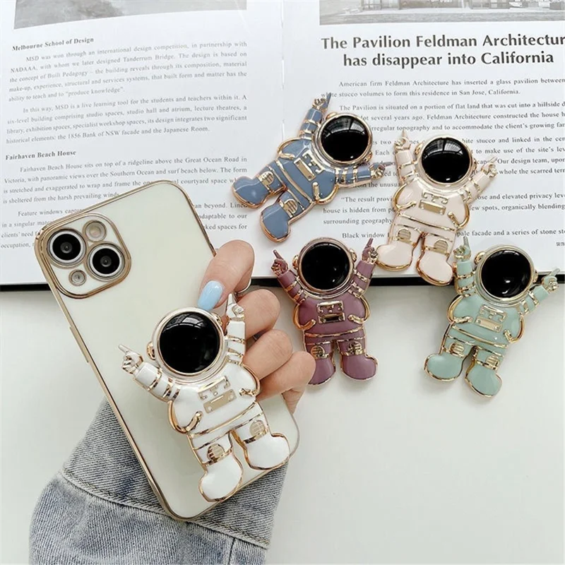 Electroplated Cartoon Astronaut Mobile Phone Bracket Desktop Cellphone Stand Holder - Blue