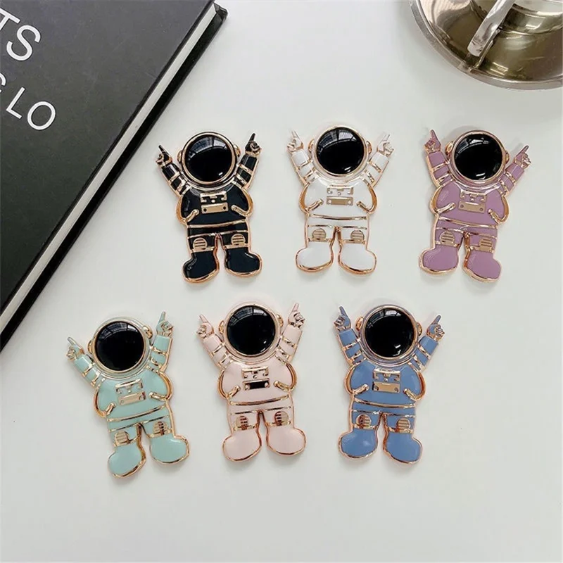 Electroplated Cartoon Astronaut Mobile Phone Bracket Desktop Cellphone Stand Holder - Blue
