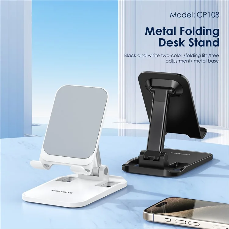 Foneng CP108 Poldable de Téléphone de Bureau Pliable Support Support de Téléphone Portable Rétractable - Blanc
