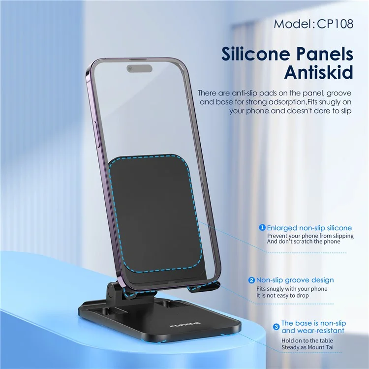 Foneng CP108 Poldable de Téléphone de Bureau Pliable Support Support de Téléphone Portable Rétractable - Blanc