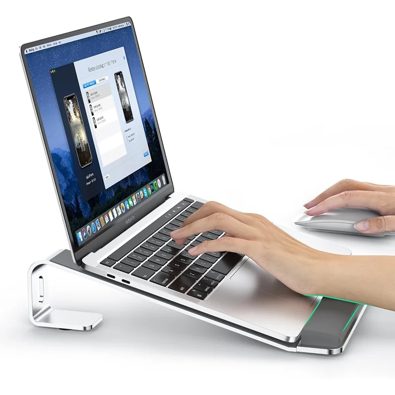 M8 Supporto per laptop in lega di alluminio rimovibile con supporto per polsi in silicone