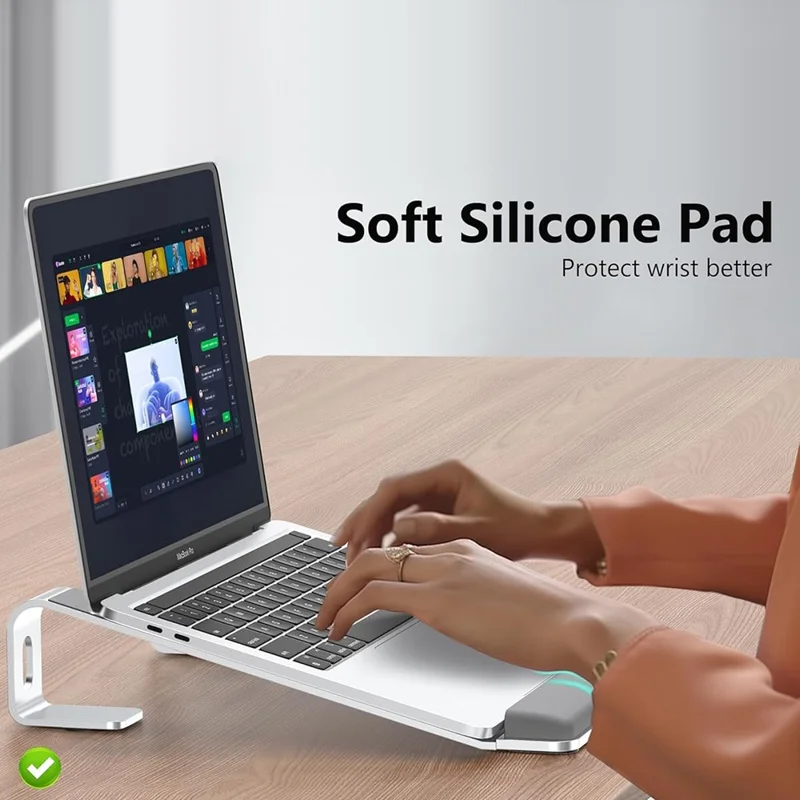 M8 Supporto per laptop in lega di alluminio rimovibile con supporto per polsi in silicone