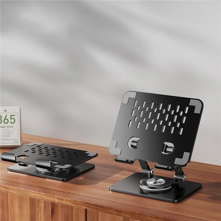 P2083 Heat Dissipation Alloy Steel 360 Degree Rotating Desktop Stand for Mobile Phone Tablet - Black