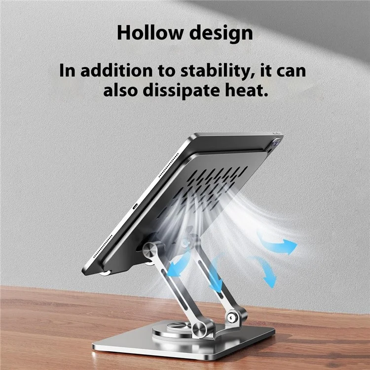 P2083 Heat Dissipation Alloy Steel 360 Degree Rotating Desktop Stand for Mobile Phone Tablet - Black