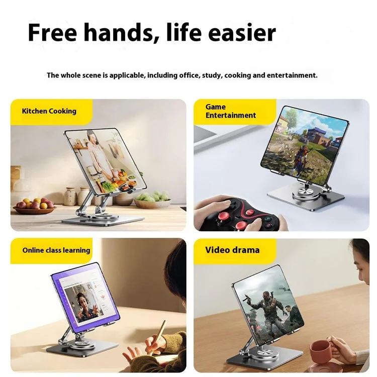 P2083 Heat Dissipation Alloy Steel 360 Degree Rotating Desktop Stand for Mobile Phone Tablet - Black