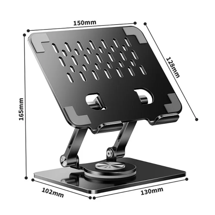 P2083 Heat Dissipation Alloy Steel 360 Degree Rotating Desktop Stand for Mobile Phone Tablet - Black