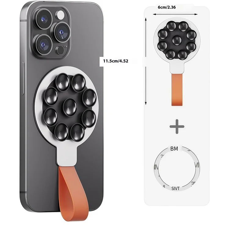 Soporte magnético para teléfono de doble cara con ventosa y correa para iPhone serie 12-16 - Plata / Naranja