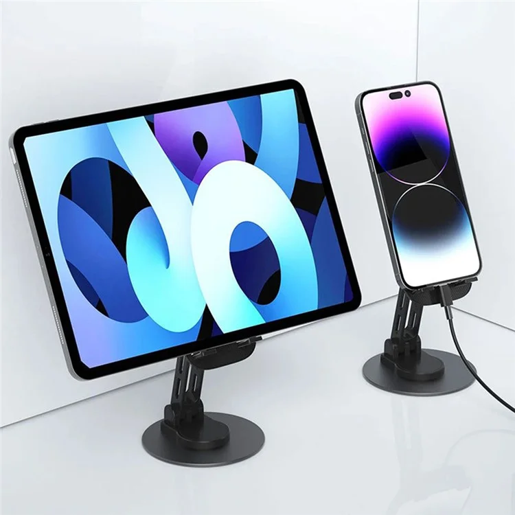 DUDAO F17s Foldable Tablet Holder ABS+Aluminum Alloy 360 Degree Rotatable Desktop Phone Stand - Black