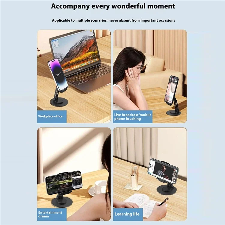 DUDAO F17s Foldable Tablet Holder ABS+Aluminum Alloy 360 Degree Rotatable Desktop Phone Stand - Black
