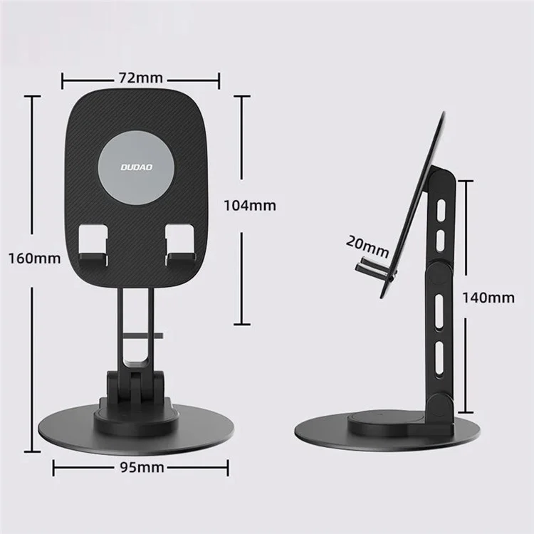 DUDAO F17s Foldable Tablet Holder ABS+Aluminum Alloy 360 Degree Rotatable Desktop Phone Stand - Black