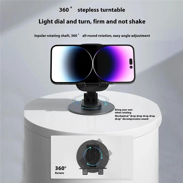 DUDAO F17s Foldable Tablet Holder ABS+Aluminum Alloy 360 Degree Rotatable Desktop Phone Stand - Black