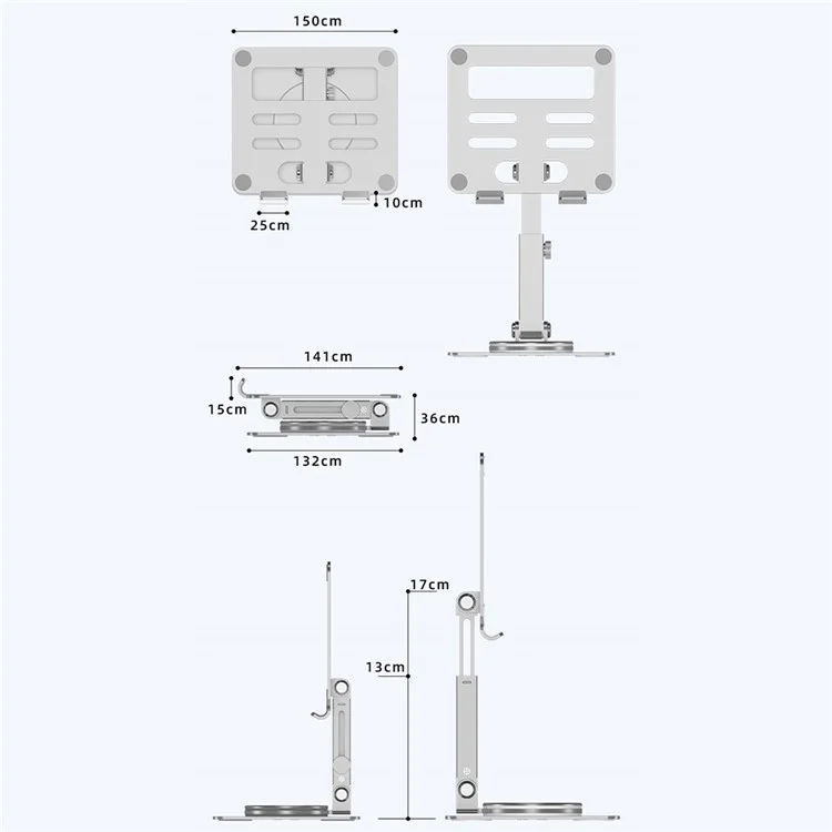 MT136 Aluminum Alloy Stand for Phones, Tablets Adjustable Desktop Holder - Silver
