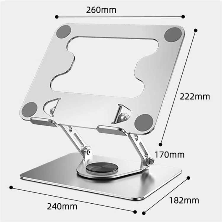Suporte de mesa portátil rotativo de 360° para dispositivos de até 17,3 polegadas, dobrável - Prata