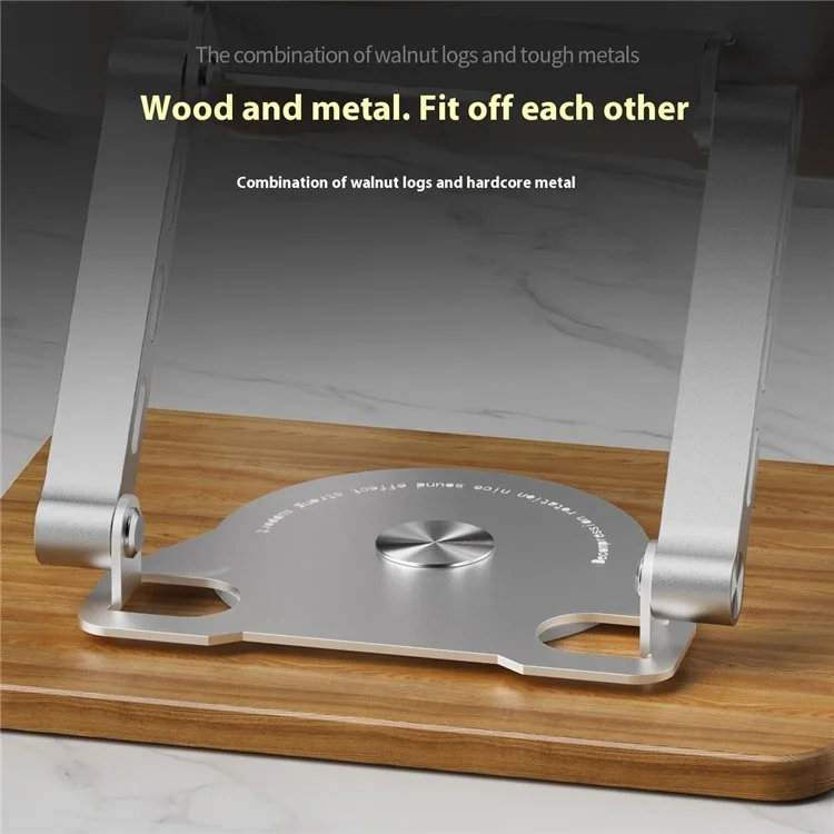 J31 Foldable Laptop Cooling Stand Metal + Wood Adjustable 360-Degree Rotating Notebook Bracket - Grey