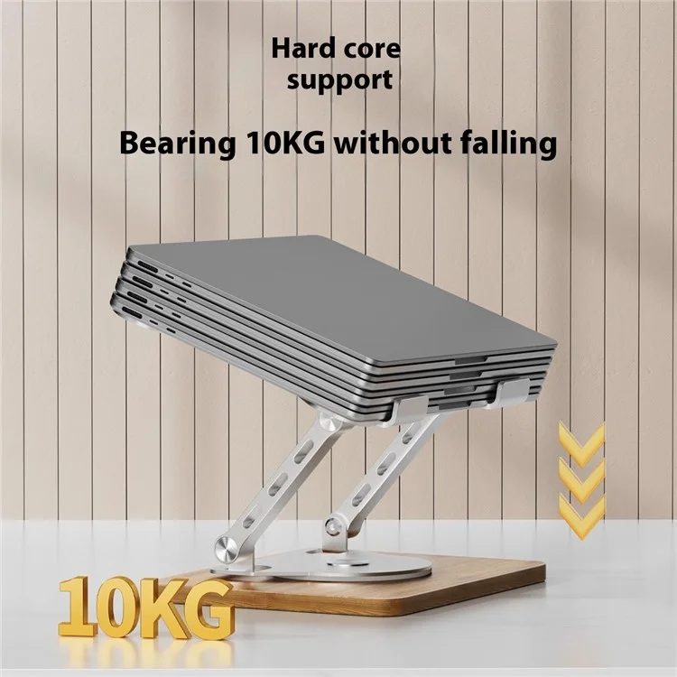 J31 Foldable Laptop Cooling Stand Metal + Wood Adjustable 360-Degree Rotating Notebook Bracket - Grey