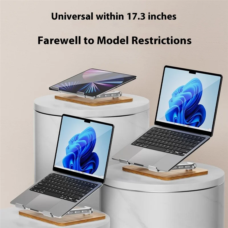 J32 einstellbarer Laptop-Ständer, faltbare Holzbasis, Metallkühlung, Riser-Schreibtischhalterung - Silber