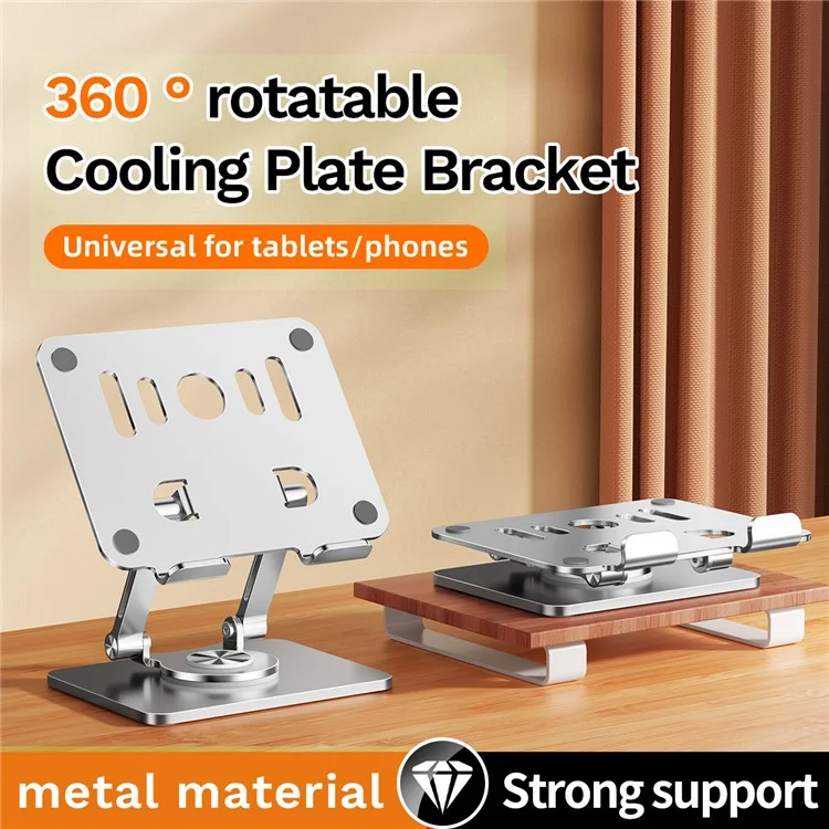 J58 Cooling Gaming Stand Rotating Tablet Holder Dual Rod Support Alloy Steel Foldable Cradle - Silver