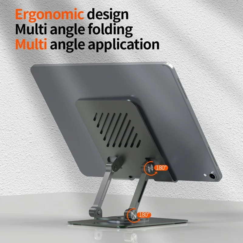 L8 Desktop 360° Rotating Metal Foldable Cooling Tablet Phone Stand 2-in-1 Height Adjustable Holder