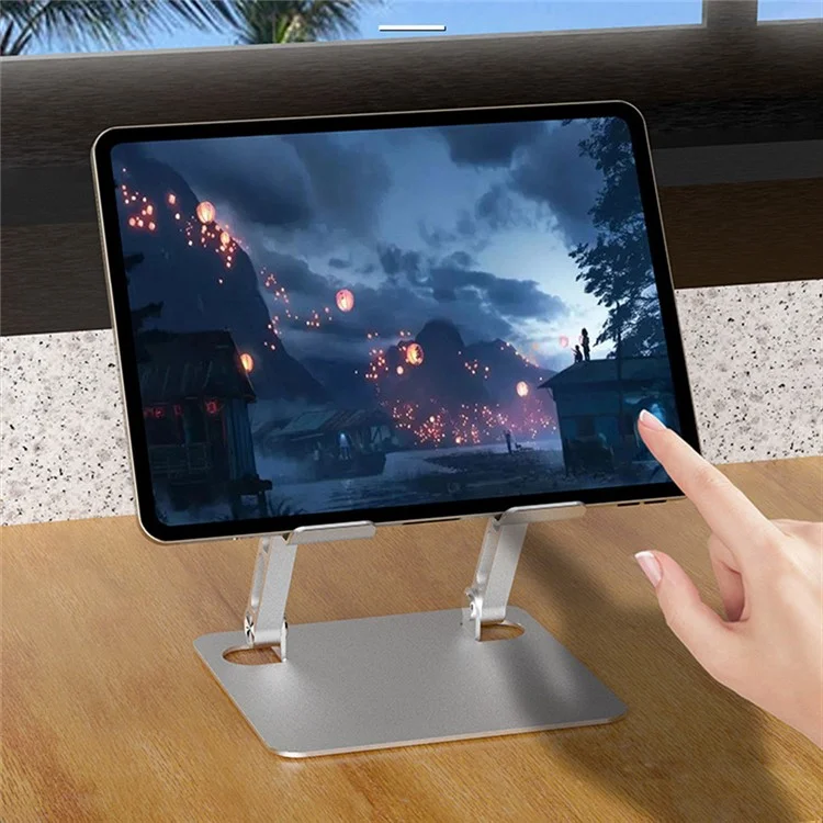 J23S Desktop Metal Stand Folding Heat Dissipation Tablet Holder Height Adjustable for Home / Office - Silver