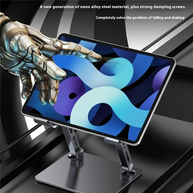 J26S Desktop Universal Tablet Stand Alloy Steel Metal Foldable Height Adjustable Holder - Grey