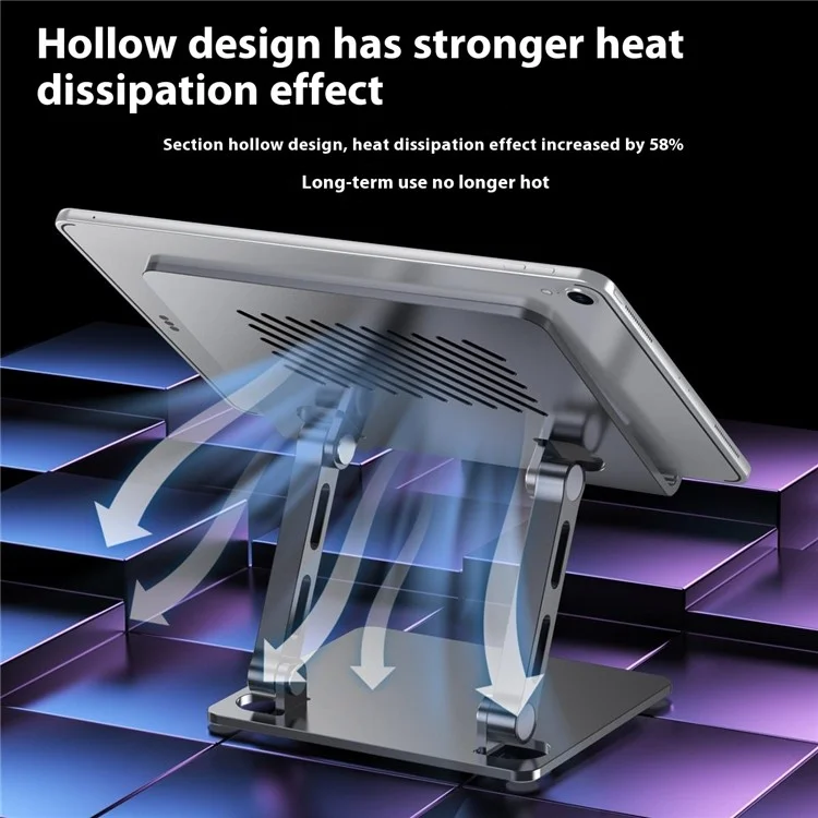 J26S Desktop Universal Tablet Stand Alloy Steel Metal Foldable Height Adjustable Holder - Grey
