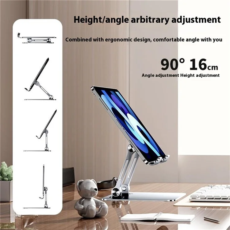 J18S Alloy Steel Live Streaming Phone Tablet Stand 360 Degree Rotation Desktop Holder - Silver
