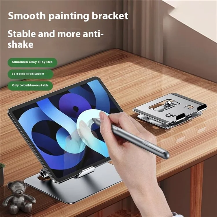 J18S Alloy Steel Live Streaming Phone Tablet Stand 360 Degree Rotation Desktop Holder - Silver