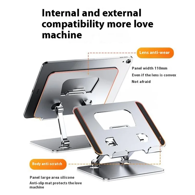 J18S Alloy Steel Live Streaming Phone Tablet Stand 360 Degree Rotation Desktop Holder - Silver