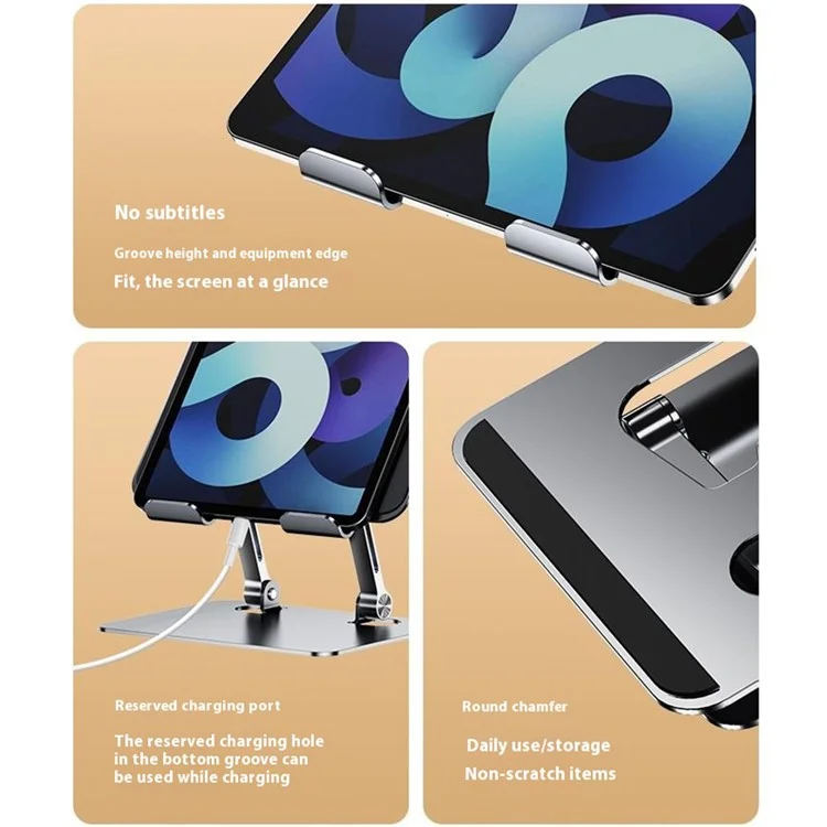 J18S Alloy Steel Live Streaming Phone Tablet Stand 360 Degree Rotation Desktop Holder - Silver