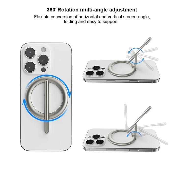 XUNDD XDHO-055 Magnetic Ring Phone Holder Rotating Aluminum Alloy Kickstand Phone Mount - Silver