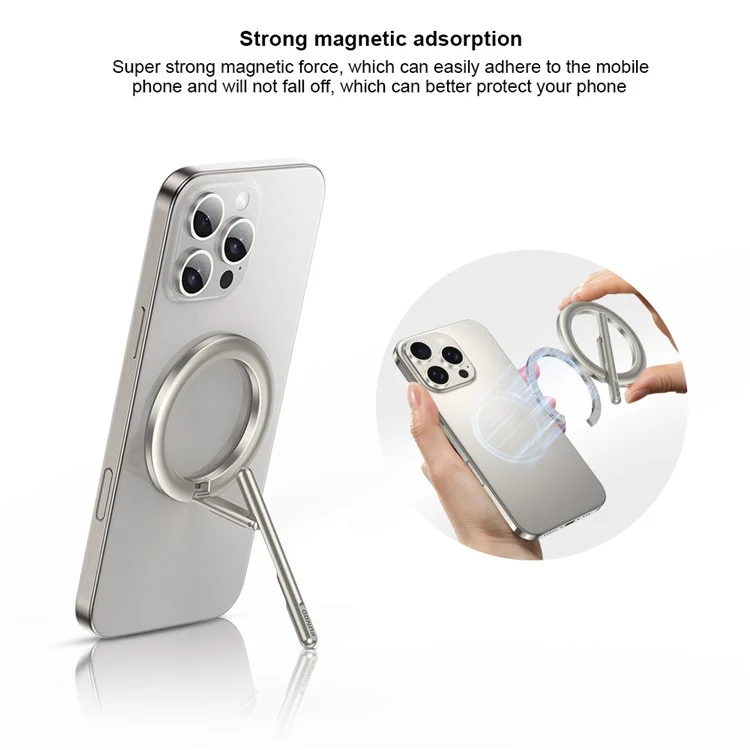XUNDD XDHO-055 Magnetic Ring Phone Holder Rotating Aluminum Alloy Kickstand Phone Mount - Silver