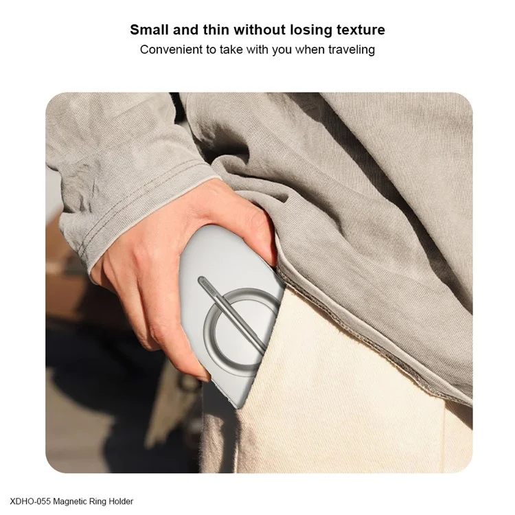 XUNDD XDHO-055 Magnetic Ring Phone Holder Rotating Aluminum Alloy Kickstand Phone Mount - Silver