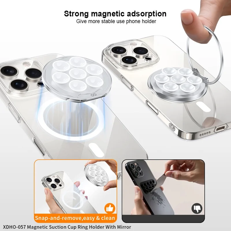 XUNDD XDHO-057 Magnetic Suction Cup Phone Mount Rotating Stand Holder with Makeup Mirror - White