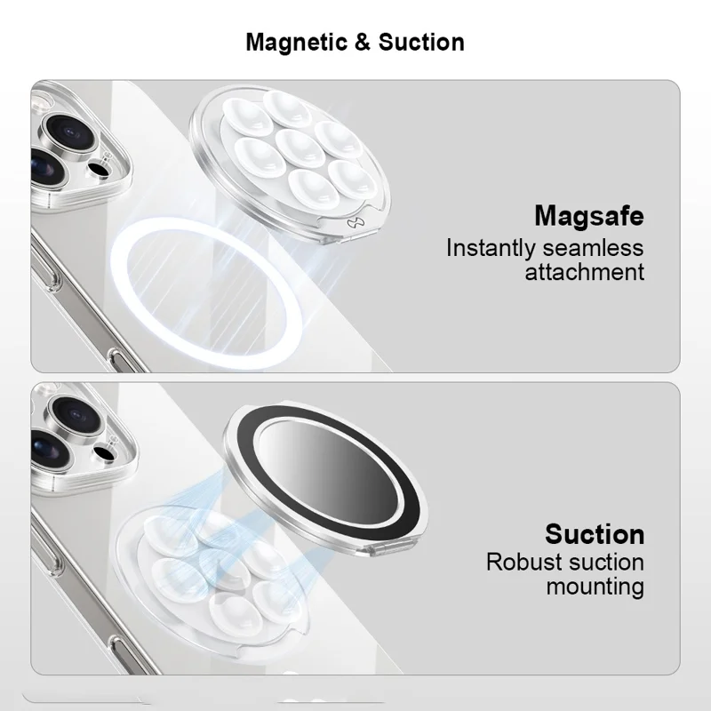 XUNDD XDHO-057 Magnetic Suction Cup Phone Mount Rotating Stand Holder with Makeup Mirror - White