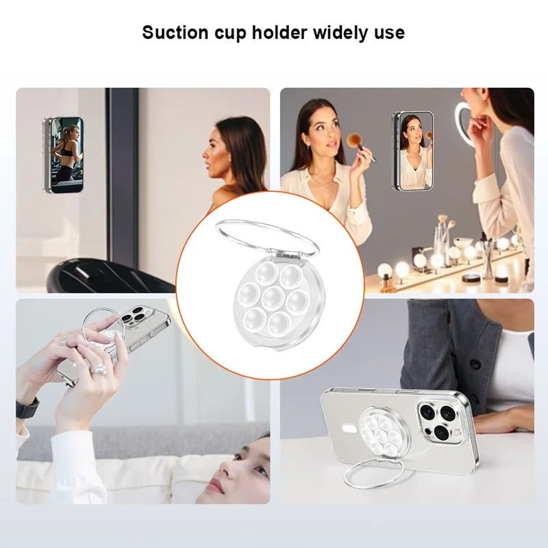 XUNDD XDHO-057 Magnetic Suction Cup Phone Mount Rotating Stand Holder with Makeup Mirror - White