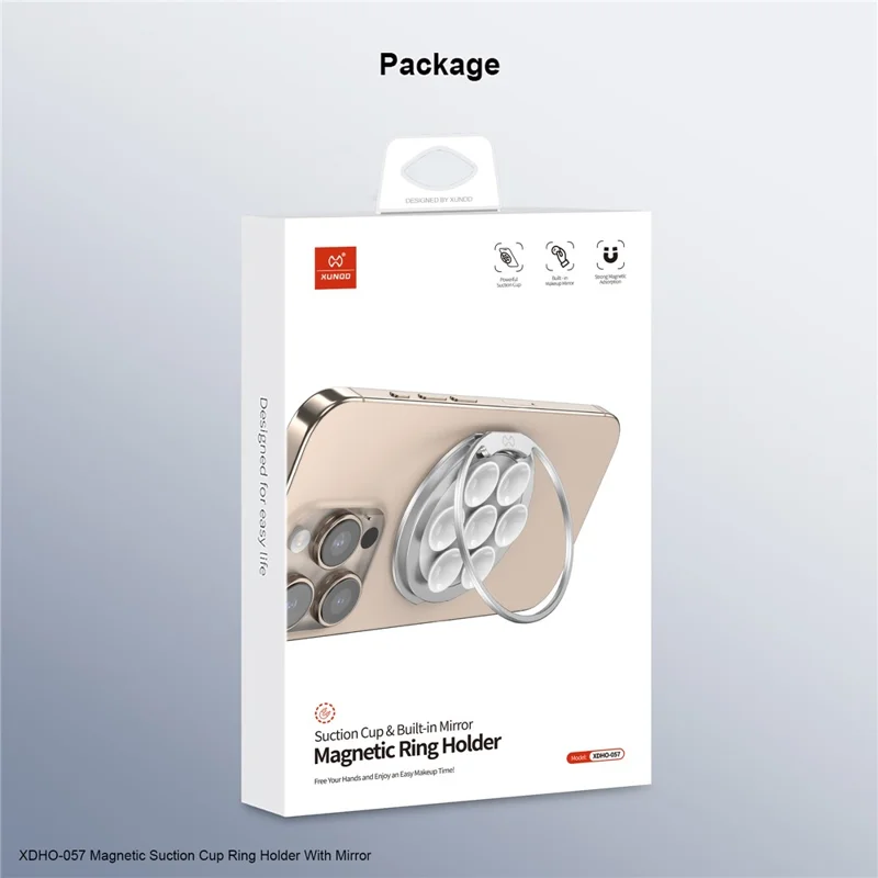 XUNDD XDHO-057 Magnetic Suction Cup Phone Mount Rotating Stand Holder with Makeup Mirror - White