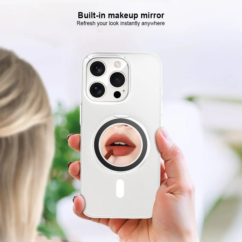 XUNDD XDHO-057 Magnetic Suction Cup Phone Mount Rotating Stand Holder with Makeup Mirror - Pink