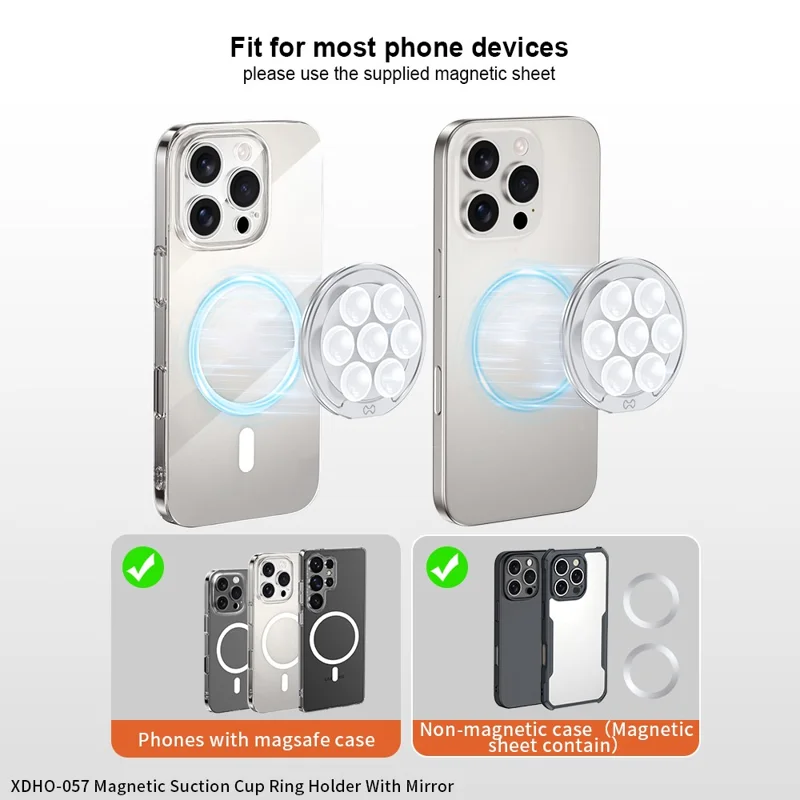 XUNDD XDHO-057 Magnetic Suction Cup Phone Mount Rotating Stand Holder with Makeup Mirror - Pink