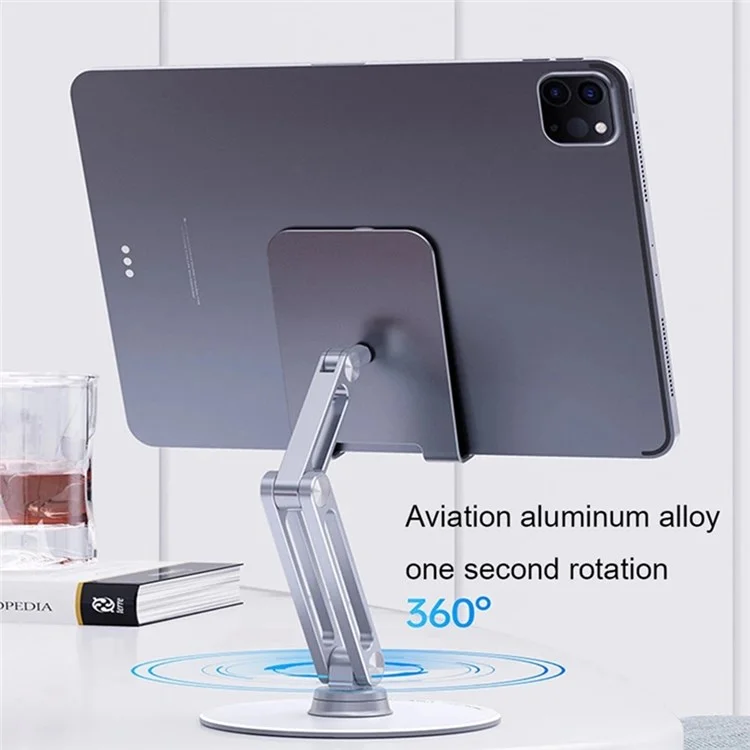 L08 Desktop Metal Folding Tablet Holder Multi Angle Adjustable Rotating Phone Stand for Watching TV, Online Teaching, Live Streaming