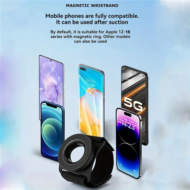 Magnetic Armband Phone Holder for iPhone 12-16 and Android Phone 360° Rotation Wristband Phone Mount