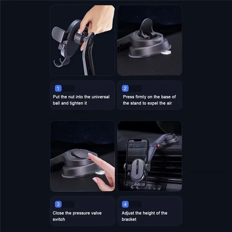 K03B Car Phone Holder Windscreen Dashboard 360° Rotation Suction Cup Mobile Phone Mount