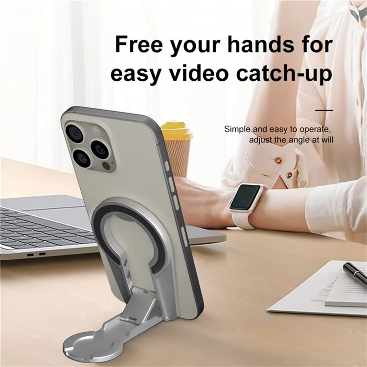 Dual-Side Magnetic Foldable Stand For Phones Tablets Compact Adjustable Viewing Angles Desktop Holder - Silver